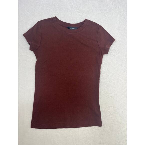 Club Monaco Brown Fitted Rib Knit Tshirt Casual Luxe Clean Girl Basics size XS - Picture 1 of 6